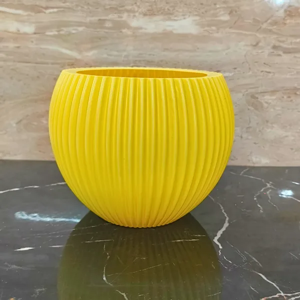 Modern_yellow_Textured_Melon_Planter__Durable_Plastic_Pot_for_Balcony_&_Living_Room