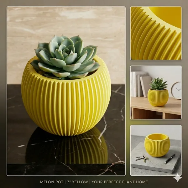 Modern_yellow_Textured_Melon_Planter__Durable_Plastic_Pot_for_Balcony_&_Living_Room