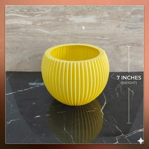 Modern_yellow_Textured_Melon_Planter__Durable_Plastic_Pot_for_Balcony_&_Living_Room