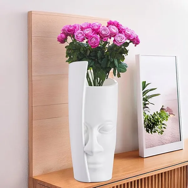 White_Plastic_Orbit_Face_Flower_Vase_|_For_Home,_Garden_&_Events_|_13_Inches