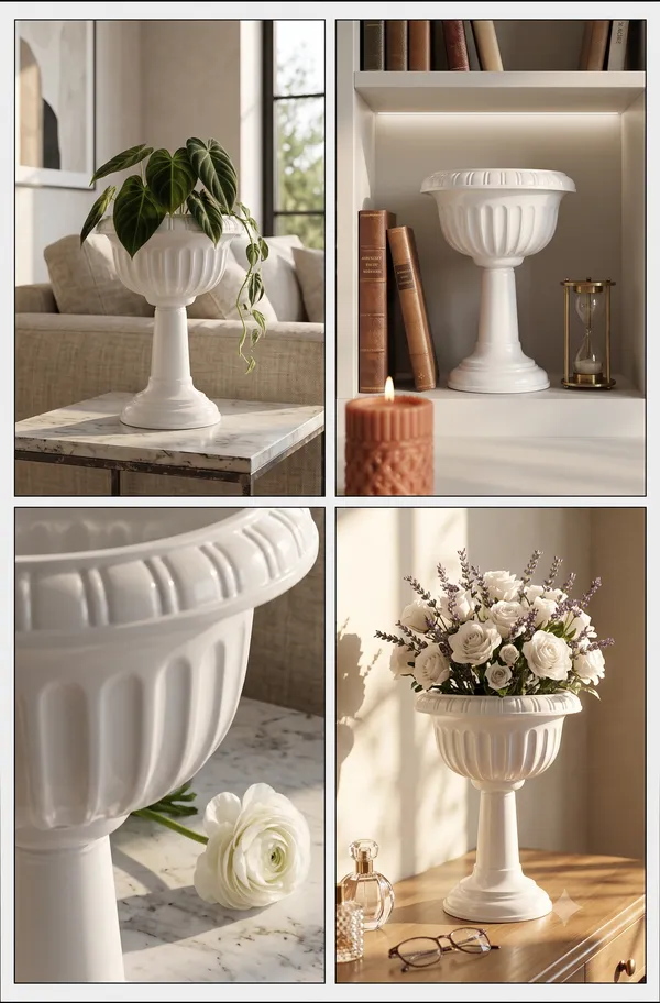 White_Plastic_Floortable_Flower_Vase_size_18_inch_|_For_Home,_Garden_&_Events_18_Inches