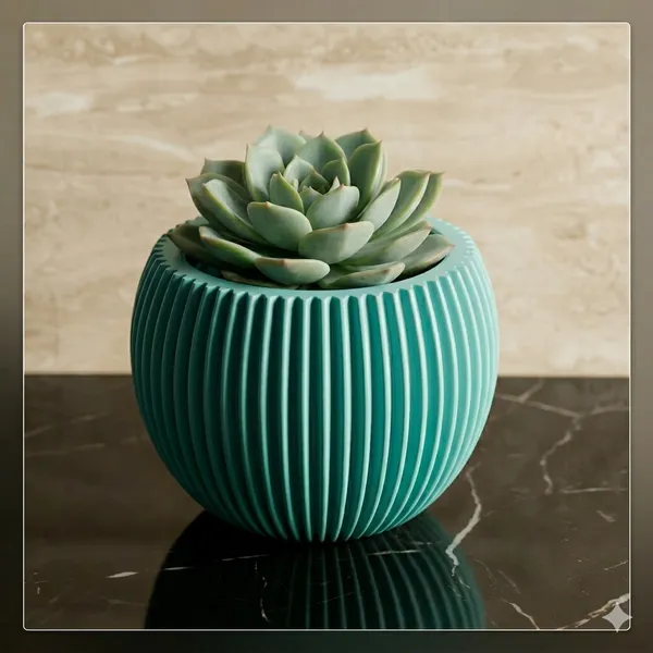 Modern_blue_Textured_Melon_Planter__Durable_Plastic_Pot_for_Balcony_&_Living_Room