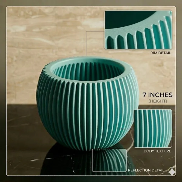 Modern_blue_Textured_Melon_Planter__Durable_Plastic_Pot_for_Balcony_&_Living_Room