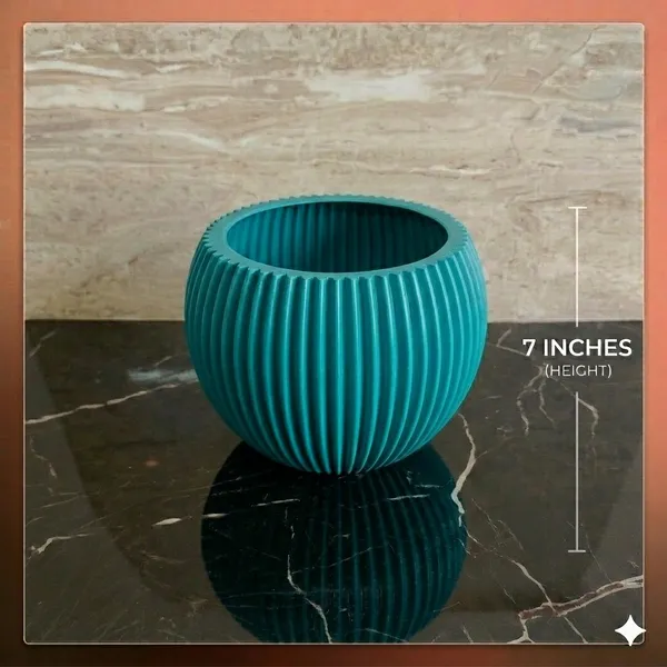 Modern_blue_Textured_Melon_Planter__Durable_Plastic_Pot_for_Balcony_&_Living_Room