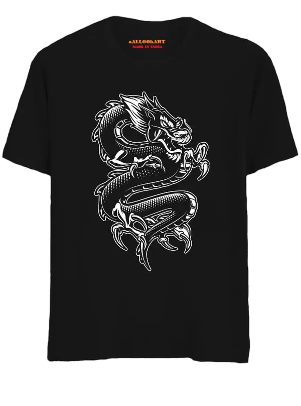 Black_Pure_Cotton_Anime_Dragon_Printed_T-Shirt_For_Men_&_Women