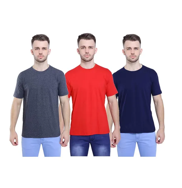 Anthracite,_Red,_Navy_Blue_Style_Savvy_Plain_T-Shirt_For_Men_&_Women_Pure_Cotton_Ultra_Soft_-_Pack_Of_3