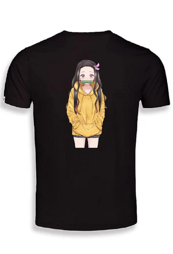 Black_Pure_Cotton_Style_Savvy_Anime_Nezuka_Printed_On_Back_T-Shirt_Side_For_Men_&_Women