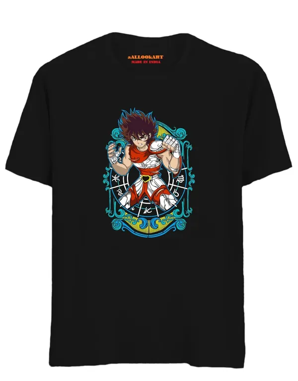 Black_Pure_Cotton_Anime_Pegasus_Seiya_Printed_T-Shirt_For_Men_&_Women