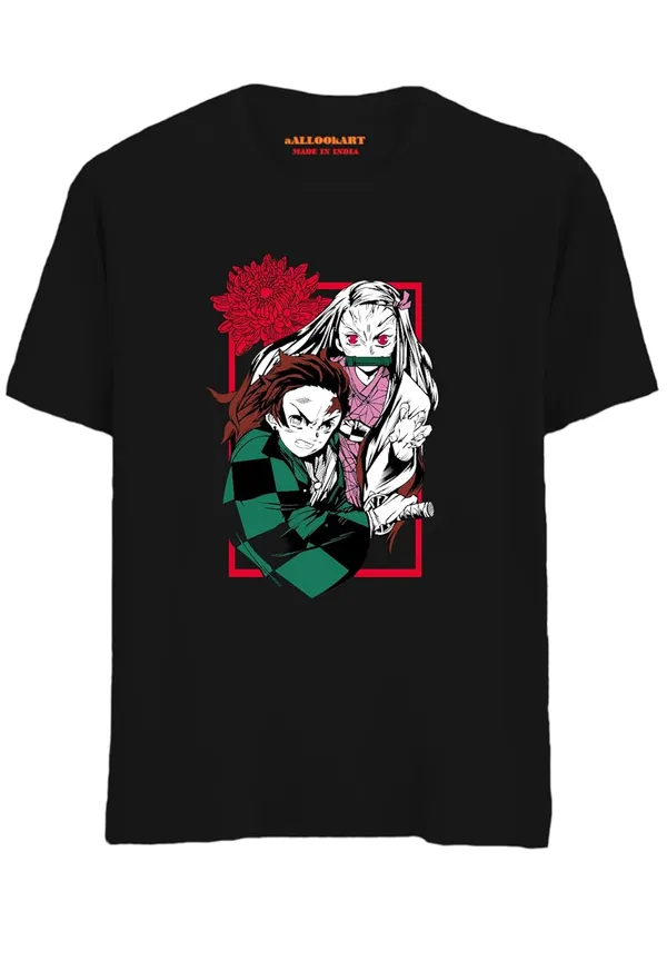 Black_Pure_Cotton_Anime_Nezuko_Kamado_Printed_T-Shirt_For_Men_&_Women