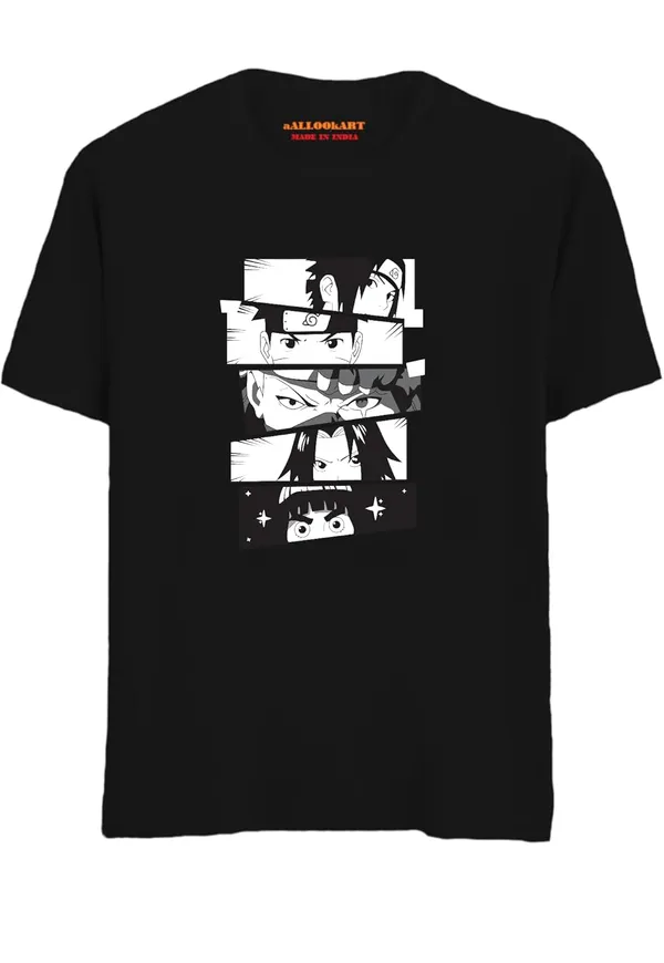 Black_Pure_Cotton_Anime_Narto_Collage_Printed_T-Shirt_For_Men_&_Women