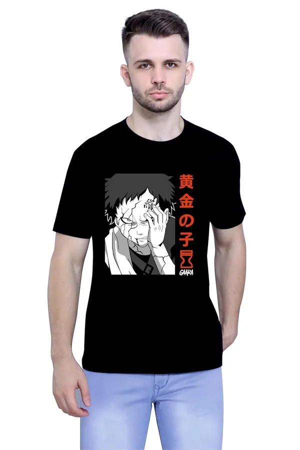 Black_Pure_Cotton_Regular_Fit_Anime_Gaara_Narut_Printed_T-Shirt_For_Men_&_Women