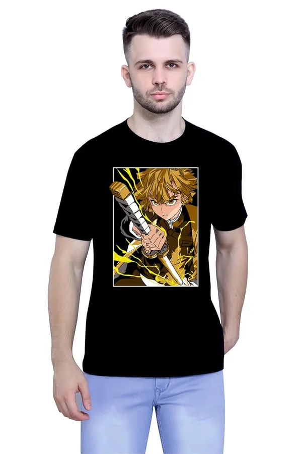 Black_Pure_Cotton_Anime_Zenitsu_Printed_T-Shirt_For_Men_&_Women