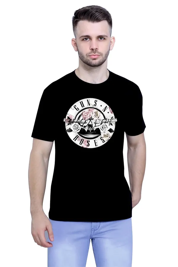 Black_Pure_Cotton_Anime_Gun_Rose_Printed_T-Shirt_For_Men_&_Women
