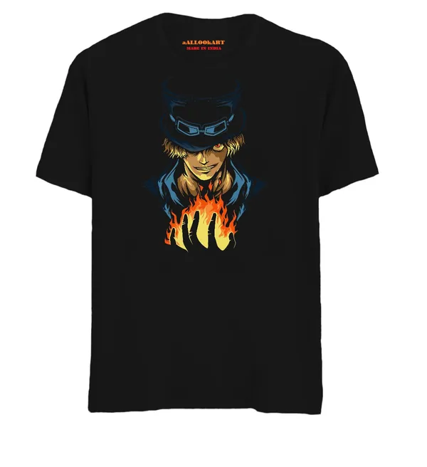 Black_Pure_Cotton_Anime_Sabo_Printed_T-Shirt_For_Men_&_Women