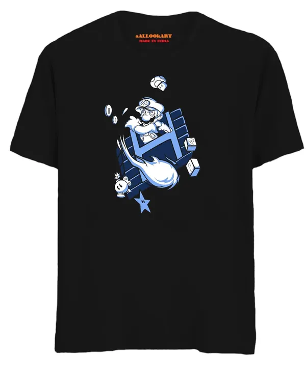 Black_Pure_Cotton_Anime_Mario_Printed_T-Shirt_For_Men_&_Women