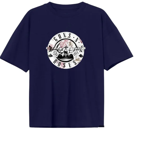 Navy_Blue_Pure_Cotton_Regular_Fit_Anime_Gun_Rose_Printed_T-Shirt_For_Men_&_Women