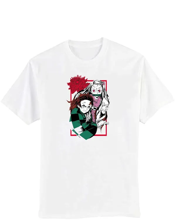 White_Pure_Cotton_Regular_Fit_Anime_Nezuko_Kamado_Printed_T-Shirt_For_Men_&_Women