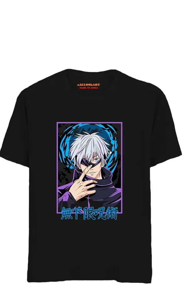 Black_Pure_Cotton_Anime_Gojoe_Satru_Printed_T-Shirt_For_Men_&_Women