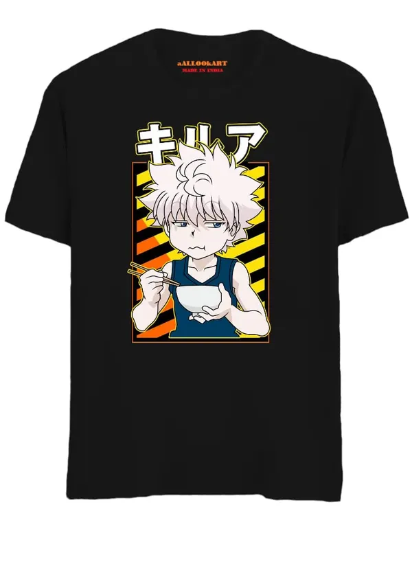 Black_Pure_Cotton_Anime_Kilua_Eating_Printed_T-Shirt_For_Men_&_Women