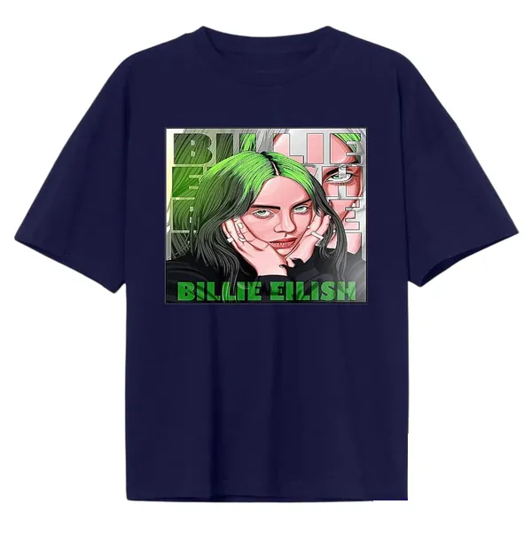 Navy_Blue_Stylish_Pure_Cotton_Anime_Billie_Eilish_Printed_T-Shirt_For_Men_&_Women