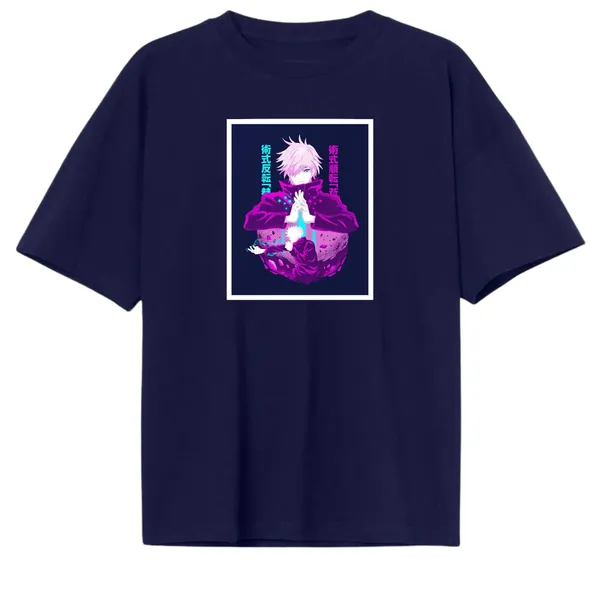 Navy_Blue_Stylish_Pure_Cotton_Anime_Gojo_Kaisn_Printed_T-Shirt_For_Men_&_Women