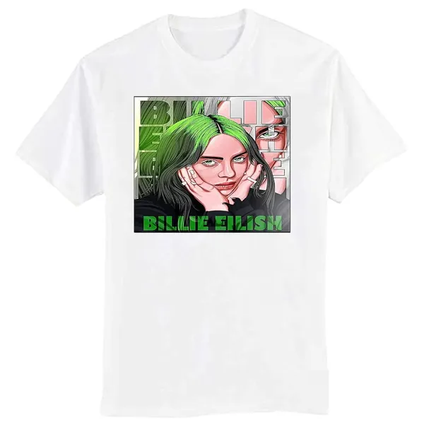 White_Stylish_Pure_Cotton_Anime_Billie_Eilish_Printed_T-Shirt_For_Men_&_Women