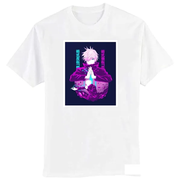 White_Stylish_Pure_Cotton_Anime_Gojo_Kaisn_Printed_T-Shirt_For_Men_&_Women