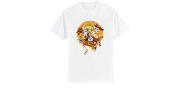 White_Regular_Fit_Pure_Cotton_Anime_Lufy_Gear_5_Printed_T-Shirt_For_Men_&_Women