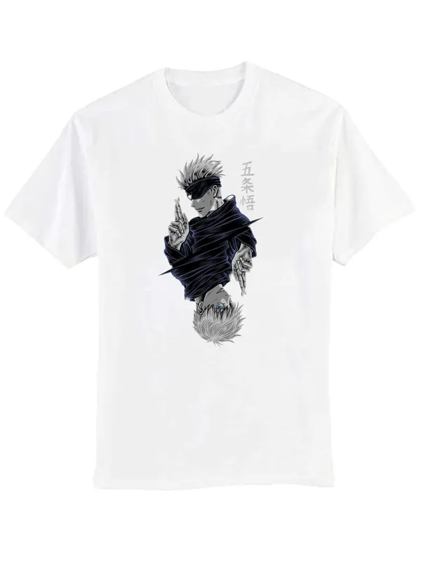 White_Pure_Cotton_Anime_Jujtsu_Gojo_Satoru_Printed_T-Shirt_For_Unisex