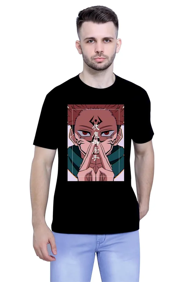 Black_Anime_Jujutsu_Kaisen_Ryomen_Sukuna_Unisex_Pure_Cotton_Casual_Wear_Round_Neck_T-Shirt