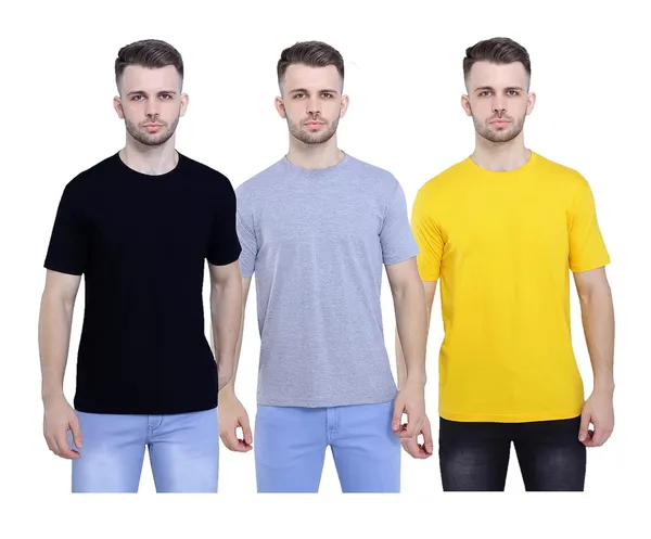 Black,_Grey,_Mustard_Pure_Cotton_Style_Savvy_Plain_Unisex_T-Shirt_(Pack_Of_3)