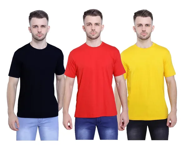 Black,_Red,_Mustard_Ultra_Soft_Pure_Cotton_Plain_T-Shirt_For_Men_&_Women_(Pack_Of_3)
