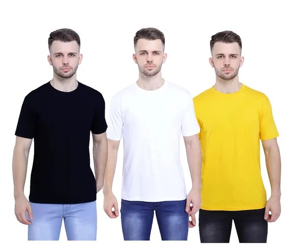 Black,_White,_Mustard_Ultra_Soft_Pure_Cotton_Plain_T-Shirt_For_Men_&_Women_(Pack_Of_3)
