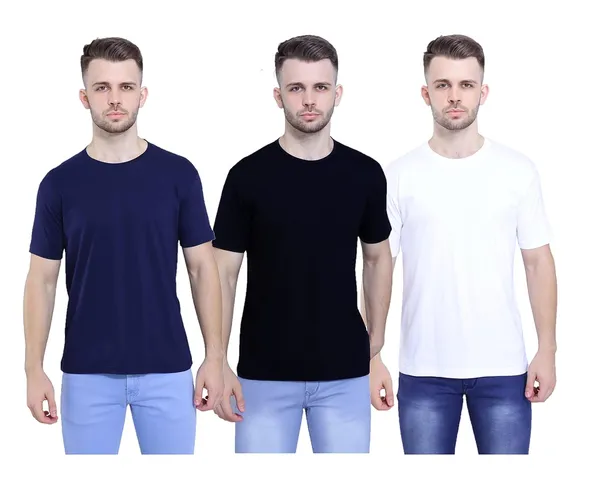 Black,_White,_Navy_Blue_Ultra_Soft_Pure_Cotton_Plain_T-Shirt_For_Men_&_Women_(Pack_Of_3)