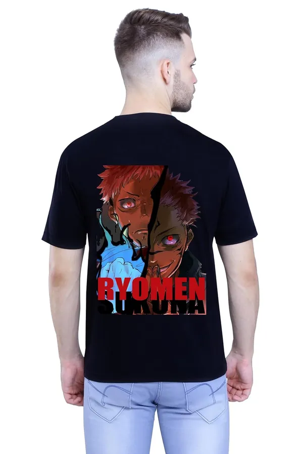 Black_Stylish_Back_Side_Anime_Sukuuna_1_Printed_Round_Neck_T-Shirt_For_Men_&_Women