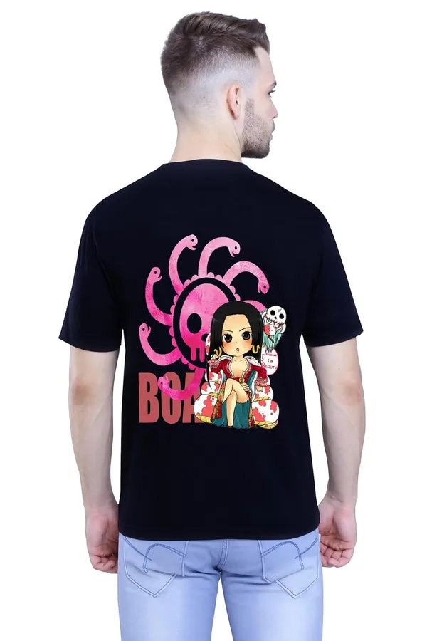 Black_Stylish_Back_Side_Anime_Boa_Printed_Round_Neck_T-Shirt_For_Men_&_Women