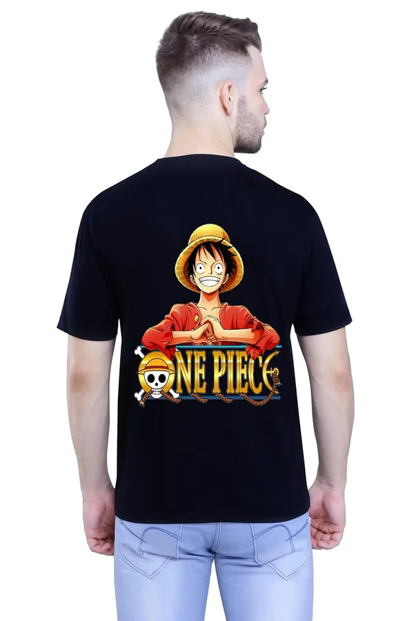 Black_Stylish_Back_Side_Anime_Luffy1_Printed_Round_Neck_T-Shirt_For_Men_&_Women