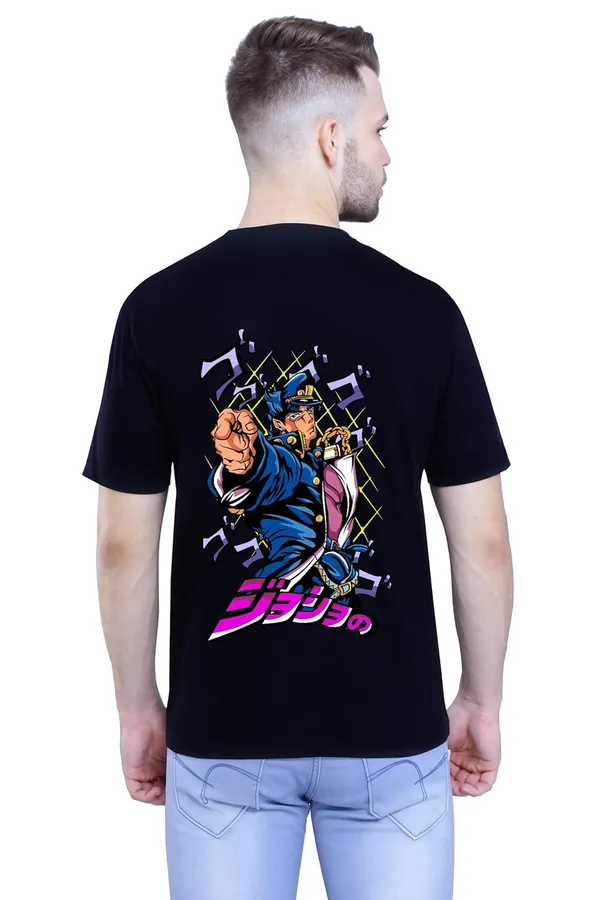 Black_Stylish_Back_Side_Anime_Jotro_Printed_Round_Neck_T-Shirt_For_Men_&_Women