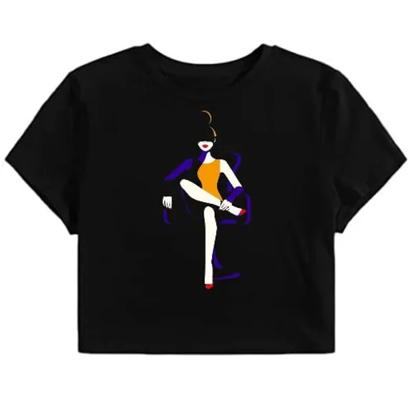 Black_Pure_Cotton_Regular_Fit_Smart_Lady_Printed_Crop_Top_For_Girl