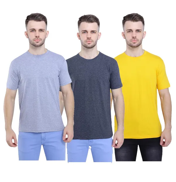 Grey,_Anthracite,_Mustard_Ultra_Soft_Pure_Cotton_Plain_T-Shirt_For_Men_&_Women_(Pack_Of_3)