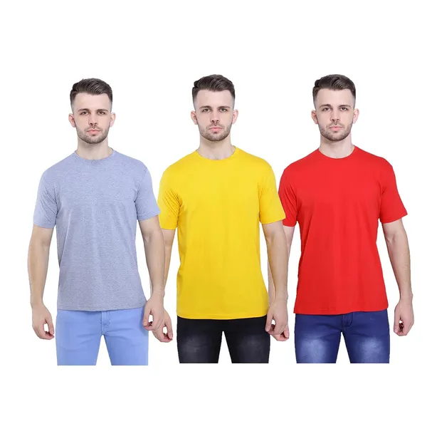 Grey,_Mustard,_Red_Ultra_Soft_Pure_Cotton_Plain_T-Shirt_For_Men_&_Women_(Pack_Of_3)