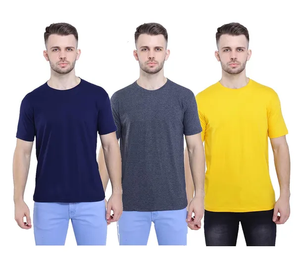 Navy_Blue,_Anthracite,_Mustard_Ultra_Soft_Pure_Cotton_Plain_T-Shirt_For_Men_&_Women_(Pack_Of_3)