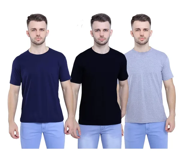 Navy_Blue,_Black,_Grey_Ultra_Soft_Pure_Cotton_Style_Savvy_Plain_T-Shirt_For_Unisex_(Pack_Of_3)