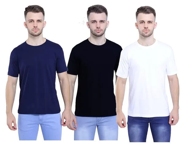 Navy_Blue,_Black,_White_Ultra_Soft_Pure_Cotton_Style_Savvy_Plain_T-Shirt_For_Unisex_(Pack_Of_3)