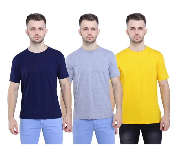 Navy_Blue,_Grey,_Mustard_Ultra_Soft_Pure_Cotton_Plain_T-Shirt_For_Men_&_Women_(Pack_Of_3)