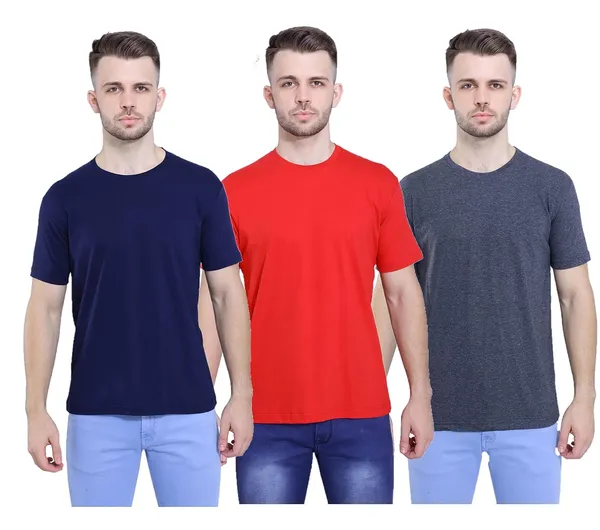 Navy_Blue,_Red,_Anthracite_Ultra_Soft_Pure_Cotton_Style_Savvy_Plain_T-Shirt_For_Unisex_(Pack_Of_3)