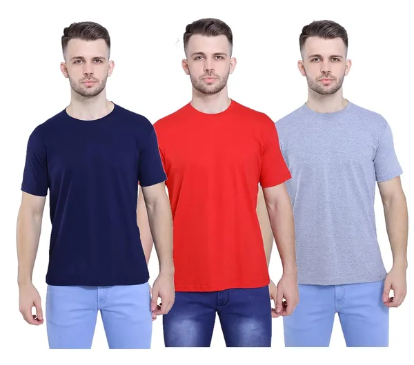 Navy_Blue,_Red,_Grey_Ultra_Soft_Pure_Cotton_Style_Savvy_Plain_T-Shirt_For_Unisex_(Pack_Of_3)