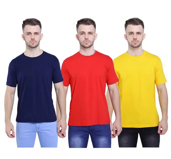 Navy_Blue,_Red,_Mustard_Ultra_Soft_Pure_Cotton_Style_Savvy_Plain_T-Shirt_For_Unisex_(Pack_Of_3)