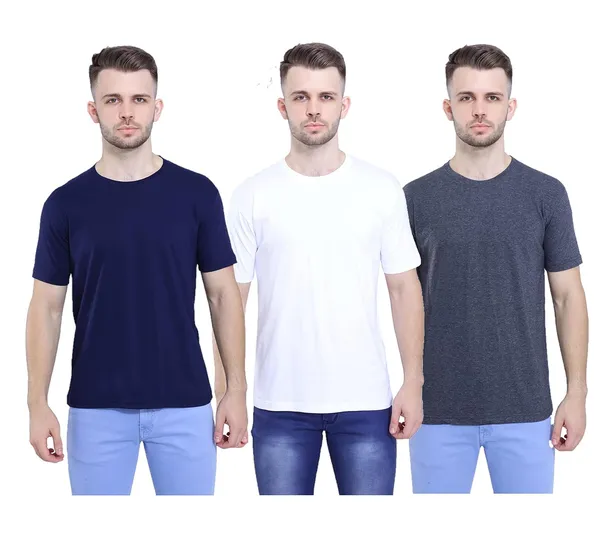 Navy_Blue,_White,_Anthracite_Ultra_Soft_Pure_Cotton_Style_Savvy_Plain_T-Shirt_For_Unisex_(Pack_Of_3)