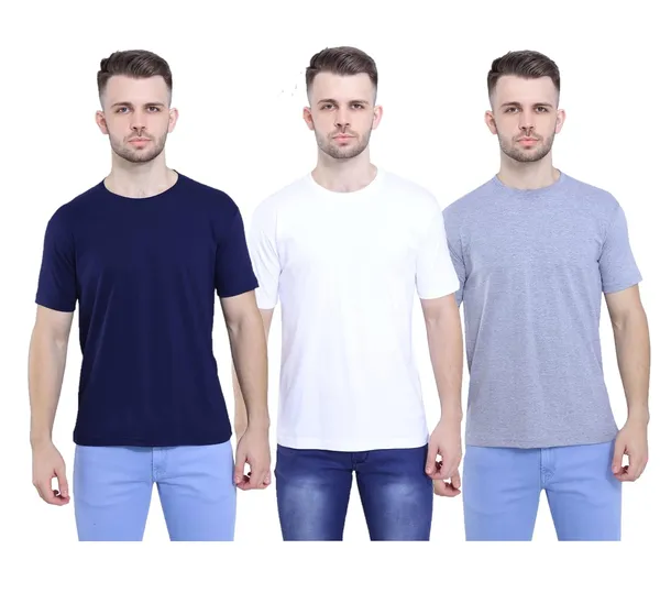 Navy_Blue,_White,_Grey_Ultra_Soft_Pure_Cotton_Style_Savvy_Plain_T-Shirt_For_Unisex_(Pack_Of_3)